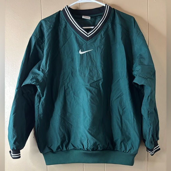Vintage 90s Nike Windbreaker Jacket Pullover V Neck Womens XL(18-20) Green - Picture 1 of 5